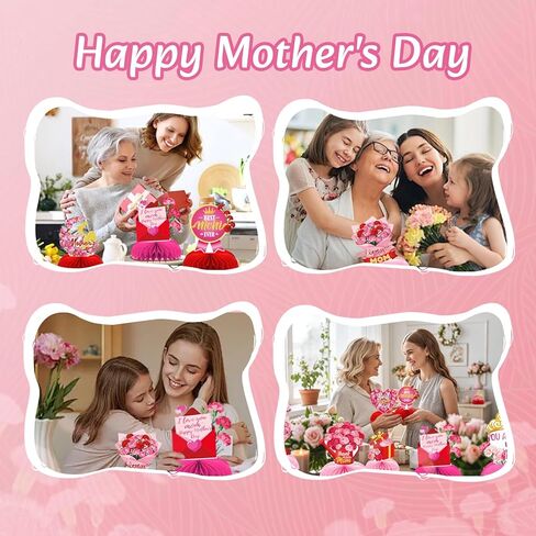 Mother's Day Honeycomb Centerpiece - 9Pcs 3D Red Pink Flower Table Decorations, Mother's Day Themed Honeycomb Centerpiece for Party Supplies & Gifts for Mom in Kuwait