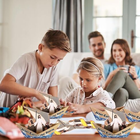Leitee 24 مجموعة يسوع يهدئ العاصفة مجموعة الحرف اليدوية DIY مدرسة الأحد بطاقات المراكب الشراعية المسيحية الإيمان يسوع فن الحرف الدينية ديكورات الحفلات الكاثوليكية هدية الكتاب المقدس للأنشطة المنزلية في الفصل الدراسي in Kuwait