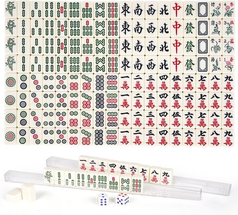Portable Chinese Mahjong Set with 144 Mini Tiles, Travel Mahjong Game Set with 4 Clear Racks, 2 Dice & Spare Tiles, Compact Mahjong Board Game for Family, Outdoor Travel Gift (Ivory) in Saudi Arabia