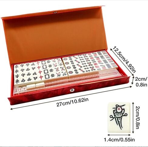 Portable Chinese Mahjong Set with 144 Mini Tiles, Travel Mahjong Game Set with 4 Clear Racks, 2 Dice & Spare Tiles, Compact Mahjong Board Game for Family, Outdoor Travel Gift (Ivory) in Saudi Arabia