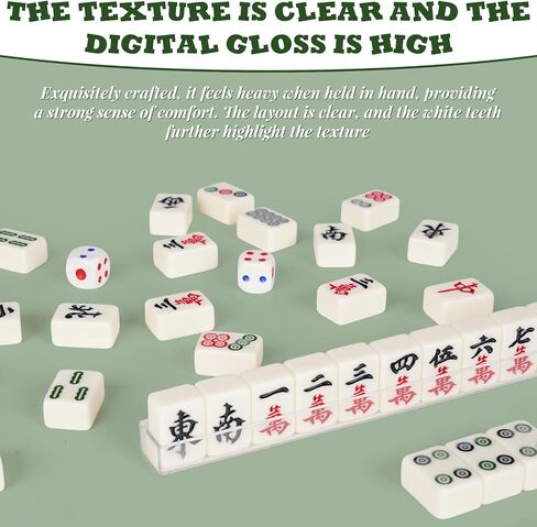 Portable Chinese Mahjong Set with 144 Mini Tiles, Travel Mahjong Game Set with 4 Clear Racks, 2 Dice & Spare Tiles, Compact Mahjong Board Game for Family, Outdoor Travel Gift (Ivory) in Saudi Arabia