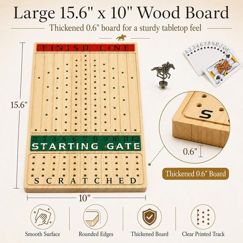 Jyquorp Horse Race Board Game (15.6" x 10") Solid Wood Horse Racing Board Game Set for 2-11 Players with 11 Luxury Metal Horses, 2 Dice & 2 Card Decks, Gifts for Family Party in Saudi Arabia