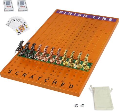 Jyquorp Horse Race Board Game (15.6" x 10") Solid Wood Horse Racing Board Game Set for 2-11 Players with 11 Luxury Metal Horses, 2 Dice & 2 Card Decks, Gifts for Family Party in Saudi Arabia