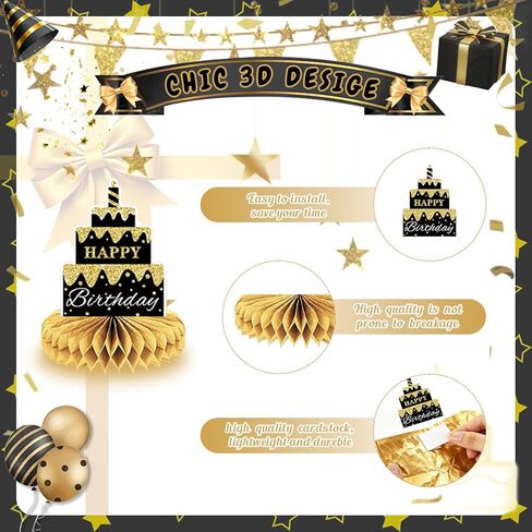 12Pcs 18th Birthday Honeycomb Centerpieces, Black Gold Happy 18th Birthday Table Decorations, 18th Birthday Party Supplies for Boys Girls 18th Birthday Party Favors in Kuwait
