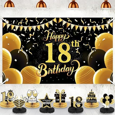 12Pcs 18th Birthday Honeycomb Centerpieces, Black Gold Happy 18th Birthday Table Decorations, 18th Birthday Party Supplies for Boys Girls 18th Birthday Party Favors in Kuwait