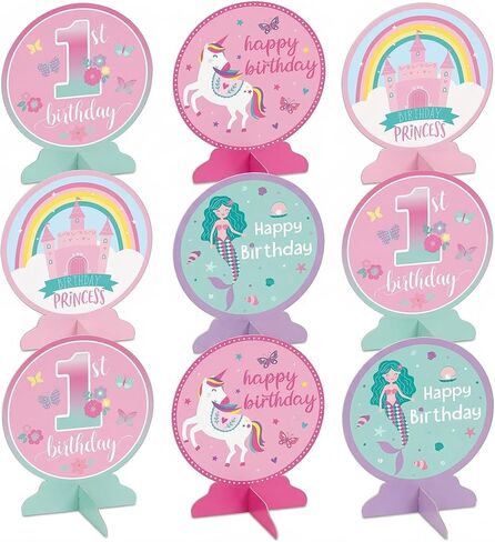 Party Solids 9 Pcs Girl Birthday Decorations, Happy Birthday Table Decorations, Happy Birthday Centerpiece For Tables, kids party centerpieces for Kids Party Supplies in Saudi Arabia