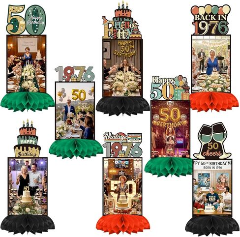 Eaasty 8 Pcs 50th Birthday Decorations Honeycomb Centerpieces for Women Men Colorful Vintage 1976 Fifty Birthday Photo Table Centerpieces Party Supplies Glitter Cheers to 50 Year Old Bday Table Topper in Kuwait