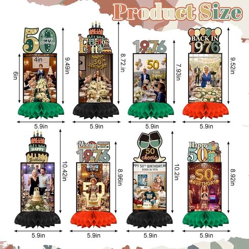 Eaasty 8 Pcs 50th Birthday Decorations Honeycomb Centerpieces for Women Men Colorful Vintage 1976 Fifty Birthday Photo Table Centerpieces Party Supplies Glitter Cheers to 50 Year Old Bday Table Topper in Kuwait