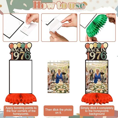 Eaasty 8 Pcs 50th Birthday Decorations Honeycomb Centerpieces for Women Men Colorful Vintage 1976 Fifty Birthday Photo Table Centerpieces Party Supplies Glitter Cheers to 50 Year Old Bday Table Topper in Kuwait