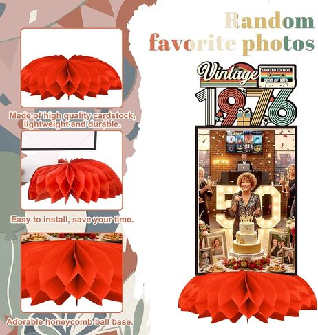 Eaasty 8 Pcs 50th Birthday Decorations Honeycomb Centerpieces for Women Men Colorful Vintage 1976 Fifty Birthday Photo Table Centerpieces Party Supplies Glitter Cheers to 50 Year Old Bday Table Topper in Kuwait