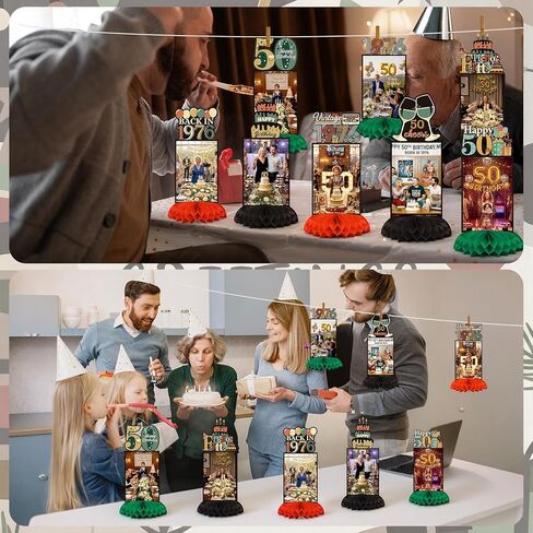 Eaasty 8 Pcs 50th Birthday Decorations Honeycomb Centerpieces for Women Men Colorful Vintage 1976 Fifty Birthday Photo Table Centerpieces Party Supplies Glitter Cheers to 50 Year Old Bday Table Topper in Kuwait