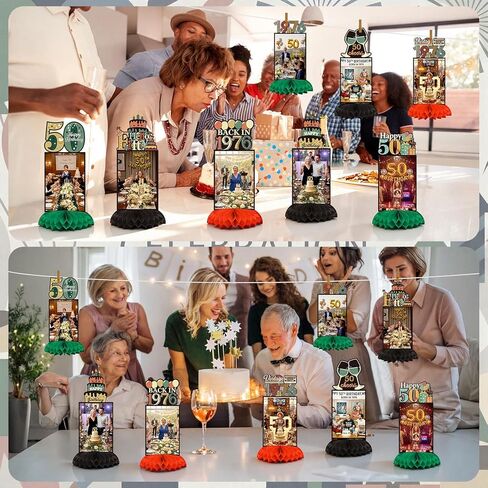 Eaasty 8 Pcs 50th Birthday Decorations Honeycomb Centerpieces for Women Men Colorful Vintage 1976 Fifty Birthday Photo Table Centerpieces Party Supplies Glitter Cheers to 50 Year Old Bday Table Topper in Kuwait