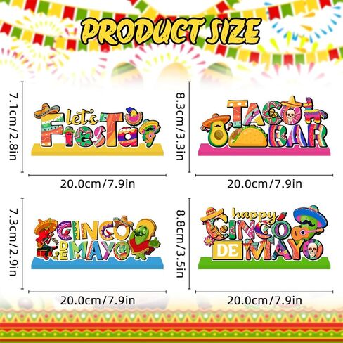 4Pcs Cinco De Mayo Decorations Wooden Table Centerpieces Happy Cinco De Mayo Party Table Decorations Taco Bar 5 De Mayo Tabletop Tiered Tray Decor for Mexican Fiesta Party Decor Supplies in Saudi Arabia