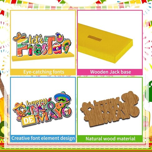4Pcs Cinco De Mayo Decorations Wooden Table Centerpieces Happy Cinco De Mayo Party Table Decorations Taco Bar 5 De Mayo Tabletop Tiered Tray Decor for Mexican Fiesta Party Decor Supplies in Saudi Arabia