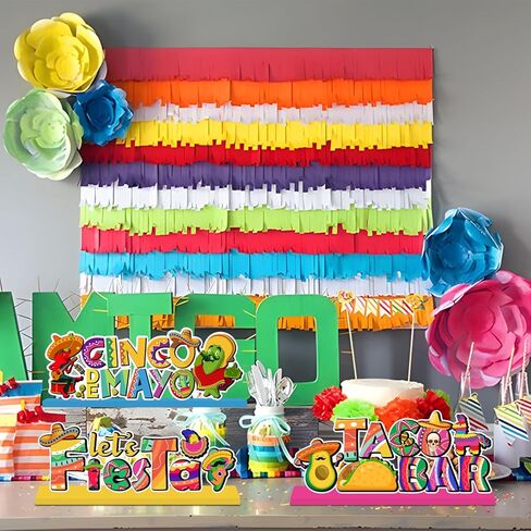 4Pcs Cinco De Mayo Decorations Wooden Table Centerpieces Happy Cinco De Mayo Party Table Decorations Taco Bar 5 De Mayo Tabletop Tiered Tray Decor for Mexican Fiesta Party Decor Supplies in Saudi Arabia