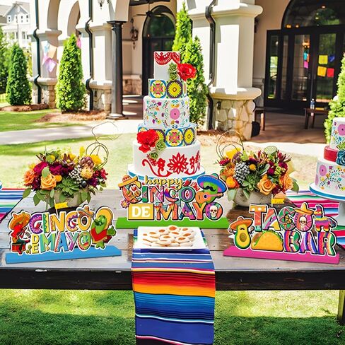 4Pcs Cinco De Mayo Decorations Wooden Table Centerpieces Happy Cinco De Mayo Party Table Decorations Taco Bar 5 De Mayo Tabletop Tiered Tray Decor for Mexican Fiesta Party Decor Supplies in Saudi Arabia
