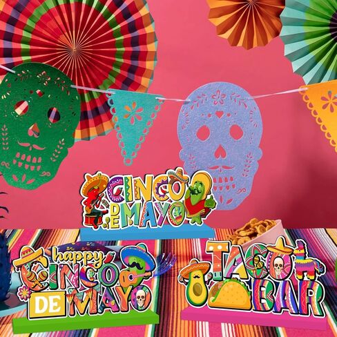 4Pcs Cinco De Mayo Decorations Wooden Table Centerpieces Happy Cinco De Mayo Party Table Decorations Taco Bar 5 De Mayo Tabletop Tiered Tray Decor for Mexican Fiesta Party Decor Supplies in Saudi Arabia