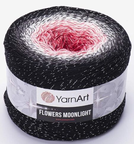 خيوط قطنية لامعة من YarnArt Flowers Moonlight، ناعمة، كروشيه قوس قزح، نسيج لوركس معدني لامع، كعكة فضية، قطن متعدد الألوان، وزن 1 خصلة 9.17 أونصة طول 393.7 بوصة، 1 غزل ناعم (3260) in Kuwait