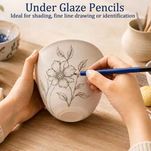 gisgfim 14Pcs Underglaze Pencil Set 7Pcs Ceramic Glaze Pencils Multicolor Underglaze Pottery Pencils Include Pen Case, Blending Stumps, Pencil Extenders and Sharpener Ceramic Tools for Art Creation in Kuwait