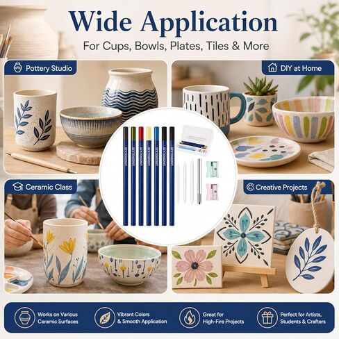 gisgfim 14Pcs Underglaze Pencil Set 7Pcs Ceramic Glaze Pencils Multicolor Underglaze Pottery Pencils Include Pen Case, Blending Stumps, Pencil Extenders and Sharpener Ceramic Tools for Art Creation in Kuwait