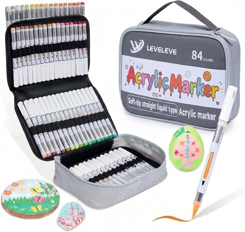 Acrylic Paint Markers with brush tip, 36 colors Acrylic Paint Pens for Rock Painting, Stone, Paper, Egg, Pumpkin, Wood, Fabric, Canvas, Ceramic, Glass, Art & DIY Craft Supplies for Kids, Teens, Adults in Saudi Arabia