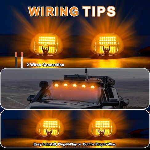 5PCS 24LED Amber Smoke Cab Roof Running Lights | 264146BK Assembly + Wire Harness – Replacement for 2003-2018 1500/2500/3500/4500/5500 Pickup Trucks in Saudi Arabia