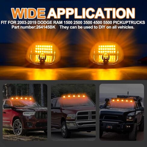 5PCS 24LED Amber Smoke Cab Roof Running Lights | 264146BK Assembly + Wire Harness – Replacement for 2003-2018 1500/2500/3500/4500/5500 Pickup Trucks in Saudi Arabia