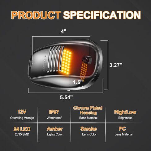 5PCS 24LED Amber Smoke Cab Roof Running Lights | 264146BK Assembly + Wire Harness – Replacement for 2003-2018 1500/2500/3500/4500/5500 Pickup Trucks in Saudi Arabia