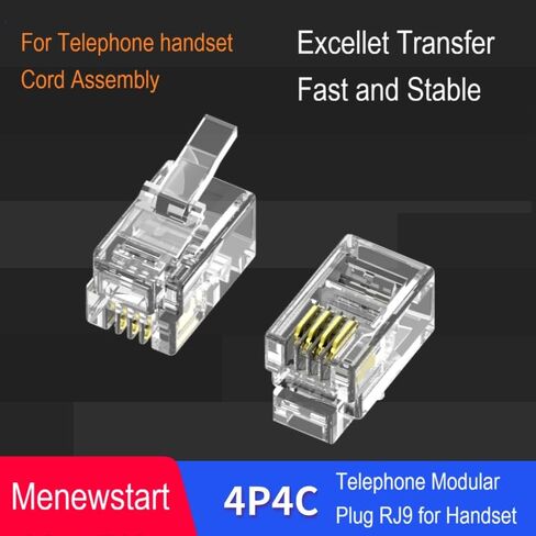 100Pack Telephone Modular Plug RJ9/RJ10/RJ22 4P4C Connector for Phone Line Cord, Compatible with Both Solid and Strandard Wire, for Assembly of Telephone handset Cords in Saudi Arabia