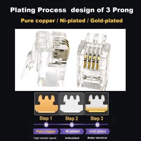 100Pack Telephone Modular Plug RJ9/RJ10/RJ22 4P4C Connector for Phone Line Cord, Compatible with Both Solid and Strandard Wire, for Assembly of Telephone handset Cords in Saudi Arabia