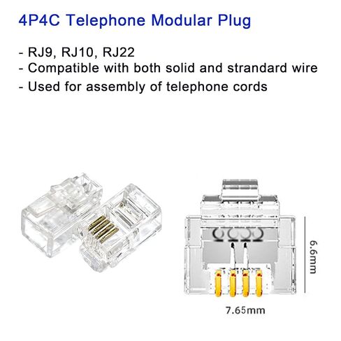 100Pack Telephone Modular Plug RJ9/RJ10/RJ22 4P4C Connector for Phone Line Cord, Compatible with Both Solid and Strandard Wire, for Assembly of Telephone handset Cords in Saudi Arabia