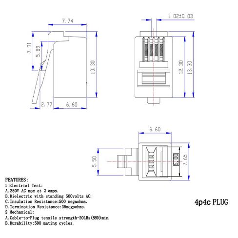 100Pack Telephone Modular Plug RJ9/RJ10/RJ22 4P4C Connector for Phone Line Cord, Compatible with Both Solid and Strandard Wire, for Assembly of Telephone handset Cords in Saudi Arabia