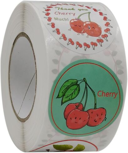 500PCS Cherry Party Roll Stickers, Fruit Birthday Party Favors Decorations Supplies Red Cherries Sticker Cute Labels in Saudi Arabia