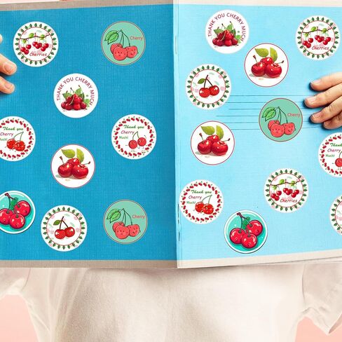 500PCS Cherry Party Roll Stickers, Fruit Birthday Party Favors Decorations Supplies Red Cherries Sticker Cute Labels in Saudi Arabia