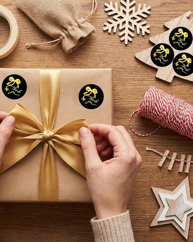 500pcs Gold Thank You Stickers, 1.5 Inch Bow Thank You Stickers, Self-Adhesive Thank You Sticker for Small Business Packaging Envelopes Wedding Gift Wraps (Black) in Saudi Arabia