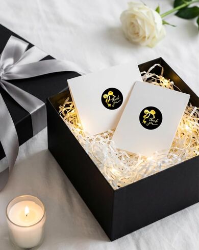 500pcs Gold Thank You Stickers, 1.5 Inch Bow Thank You Stickers, Self-Adhesive Thank You Sticker for Small Business Packaging Envelopes Wedding Gift Wraps (Black) in Saudi Arabia