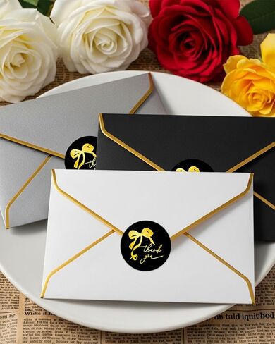 500pcs Gold Thank You Stickers, 1.5 Inch Bow Thank You Stickers, Self-Adhesive Thank You Sticker for Small Business Packaging Envelopes Wedding Gift Wraps (Black) in Saudi Arabia
