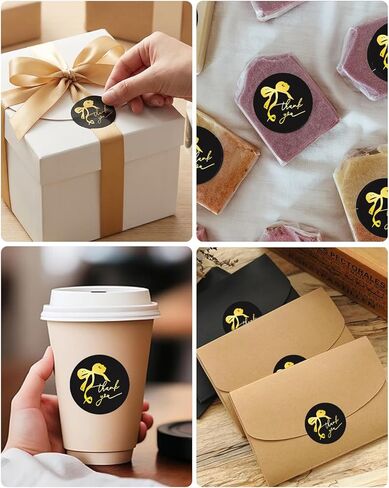 500pcs Gold Thank You Stickers, 1.5 Inch Bow Thank You Stickers, Self-Adhesive Thank You Sticker for Small Business Packaging Envelopes Wedding Gift Wraps (Black) in Saudi Arabia
