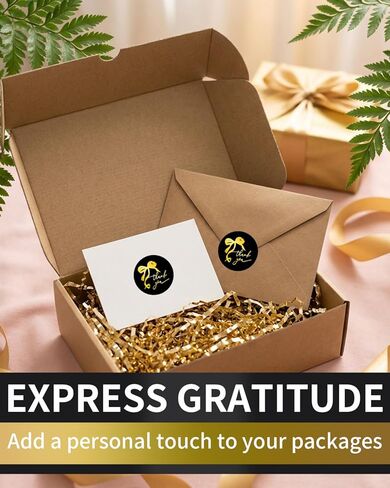 500pcs Gold Thank You Stickers, 1.5 Inch Bow Thank You Stickers, Self-Adhesive Thank You Sticker for Small Business Packaging Envelopes Wedding Gift Wraps (Black) in Saudi Arabia