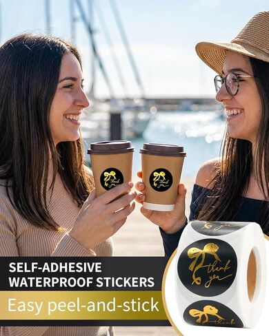 500pcs Gold Thank You Stickers, 1.5 Inch Bow Thank You Stickers, Self-Adhesive Thank You Sticker for Small Business Packaging Envelopes Wedding Gift Wraps (Black) in Saudi Arabia