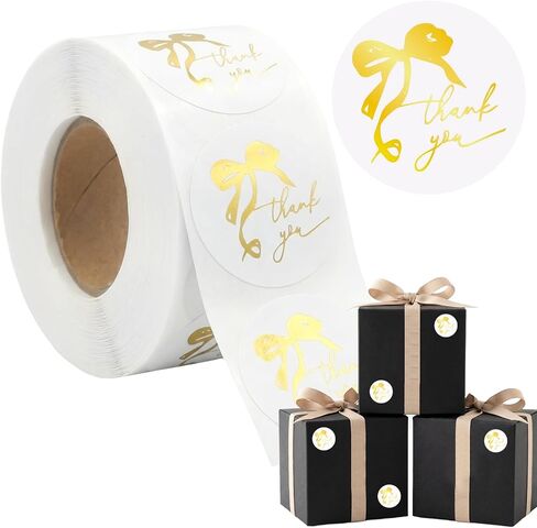500pcs Gold Thank You Stickers, 1.5 Inch Bow Thank You Stickers, Self-Adhesive Thank You Sticker for Small Business Packaging Envelopes Wedding Gift Wraps (Black) in Saudi Arabia