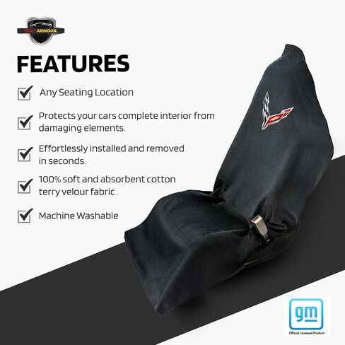 غطاء مقعد كورفيت C8 أسود من Seat Armor Towel2GO - مناسب عالمي وناعم ويمكن غسله في الغسالة - سهل التركيب، غطاء مقعد متعدد الأغراض in Kuwait