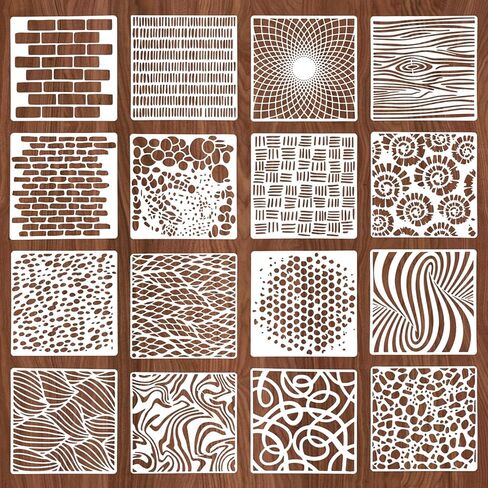 16 قطعة من الاستنسل الهندسي للرسم، استنسل طبقات مجردة مقاس 6 × 6 بوصة للحرف اليدوية قابلة لإعادة الاستخدام، استنسل البخاخة للخشب والأثاث والأرضيات وصناعة البطاقات وتزيين الكعك والرسم الصخري in Kuwait