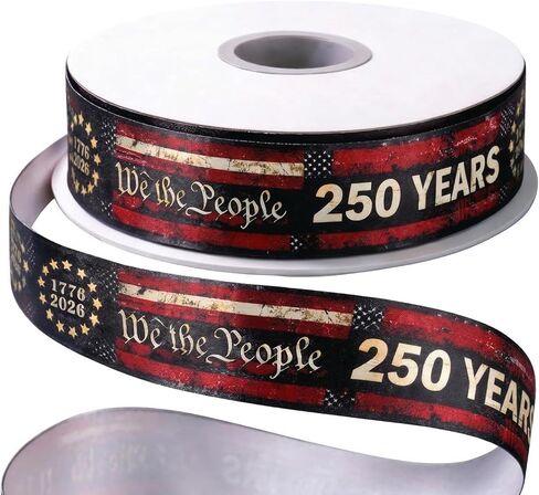 25 Yards Patriotic Ribbon 1 Inch - America 250th Anniversary Non-Wired Satin Ribbon with We The People Print, Soft Fabric for Hair Bows, Gift Wrapping, Veterans Day & July 4th Party Supplies in Saudi Arabia