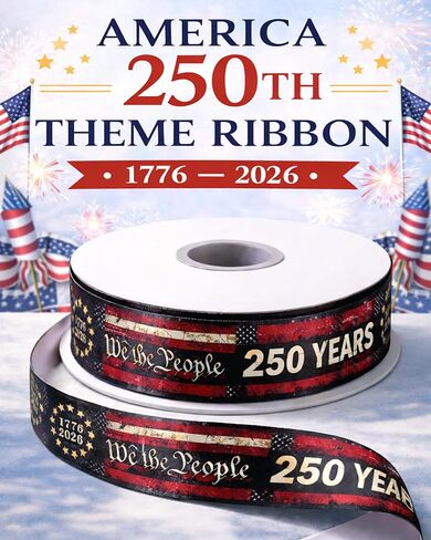 25 Yards Patriotic Ribbon 1 Inch - America 250th Anniversary Non-Wired Satin Ribbon with We The People Print, Soft Fabric for Hair Bows, Gift Wrapping, Veterans Day & July 4th Party Supplies in Saudi Arabia