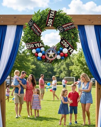 25 Yards Patriotic Ribbon 1 Inch - America 250th Anniversary Non-Wired Satin Ribbon with We The People Print, Soft Fabric for Hair Bows, Gift Wrapping, Veterans Day & July 4th Party Supplies in Saudi Arabia