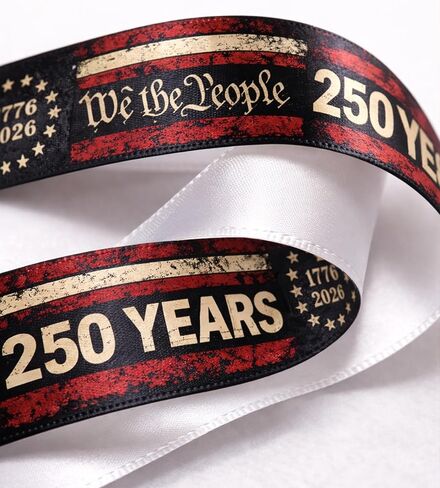 25 Yards Patriotic Ribbon 1 Inch - America 250th Anniversary Non-Wired Satin Ribbon with We The People Print, Soft Fabric for Hair Bows, Gift Wrapping, Veterans Day & July 4th Party Supplies in Saudi Arabia