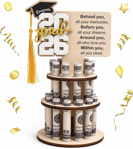 Graduation Money Holder 2026, Wood Class of 2026 Money Holder Cards for Graduation Gift, Unique Grad Money Gift Ideas for Her or Him, 2 Tier Cash Display Stand for Tabletop Party Decor in Saudi Arabia