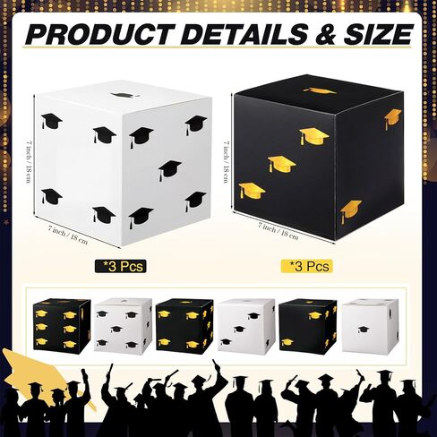 Tinlade 6 Pcs Graduation Box Table Centerpieces 7" Paper Flower Boxes Black Gift Box Table Decor Class of 2026 Congrats Grad Party Supplies for High School College Grad Celebration Party Decoration in Kuwait