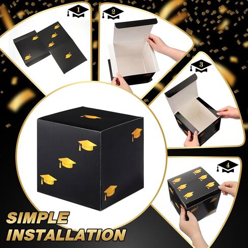 Tinlade 6 Pcs Graduation Box Table Centerpieces 7" Paper Flower Boxes Black Gift Box Table Decor Class of 2026 Congrats Grad Party Supplies for High School College Grad Celebration Party Decoration in Kuwait